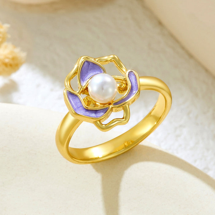 Wholesale copper micro-inlaid enamel painted drip flower open ring