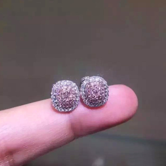 Pendientes de circonita con diamantes rosas, pendientes creativos redondos