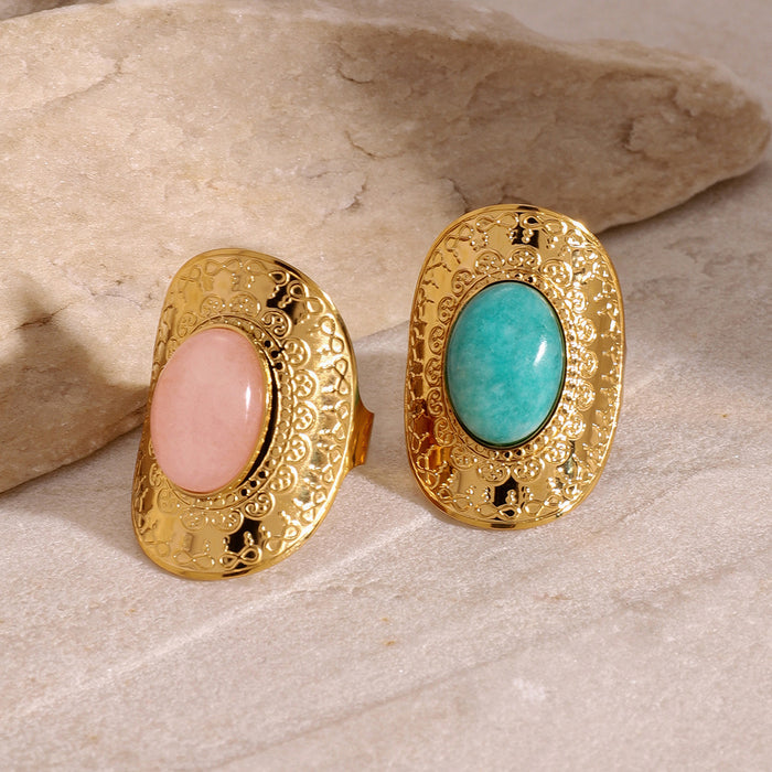 Stainless Steel Natural Stone Open Ring