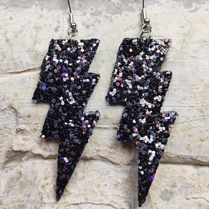 Carnival Style Glitter Lightning Leather Earrings with Bold Design