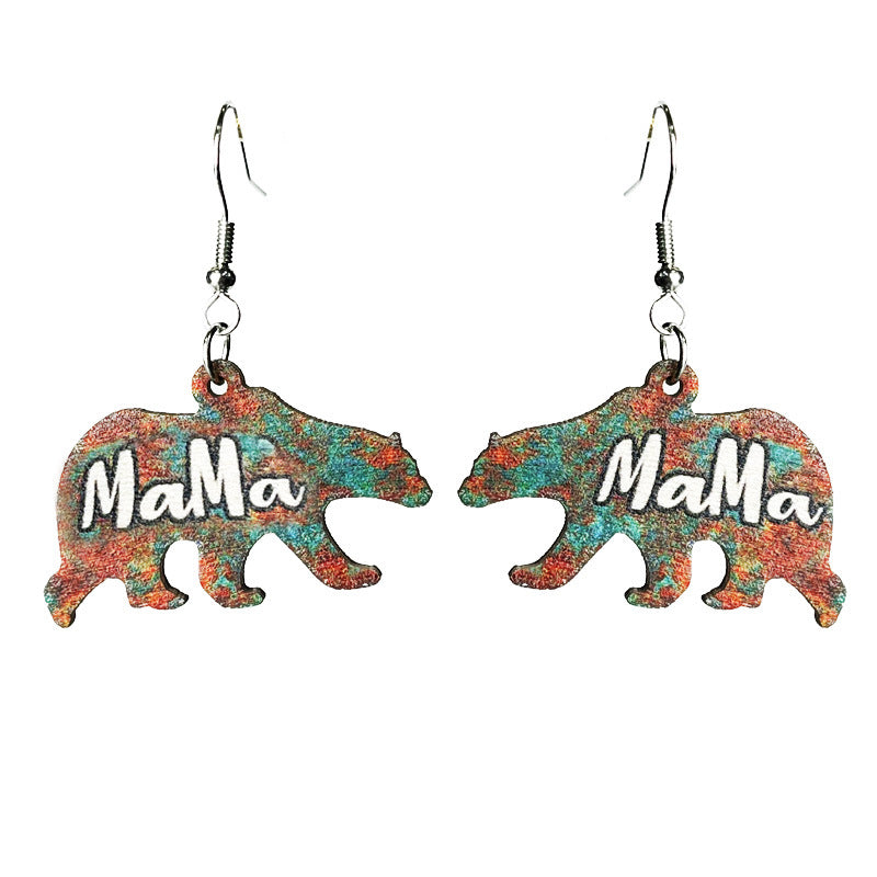 Wooden Mother Bear Earrings