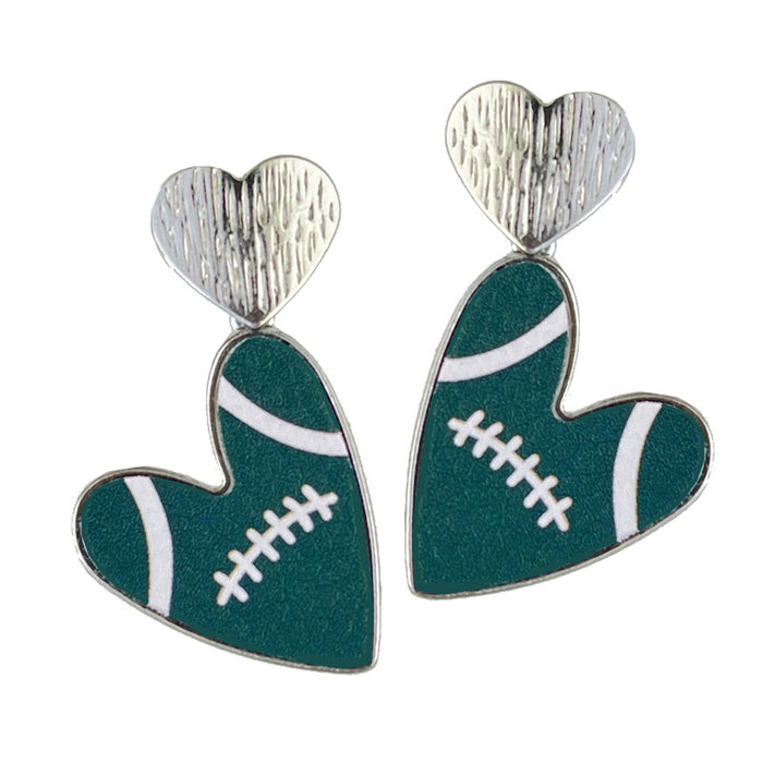 Cheerleader Leather Earrings with Football Heart and Multicolor Design