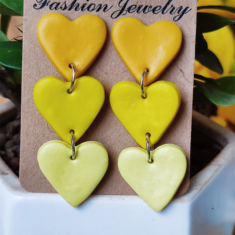 Handmade Heart Gradient Clay Earrings - Elegant Pastoral Vacation Style