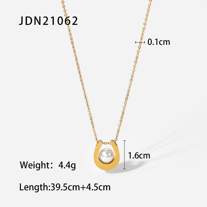 18K Gold-Plated Necklace with Pearl Pendant and U-Shaped Design - Women's Fashion Jewelry