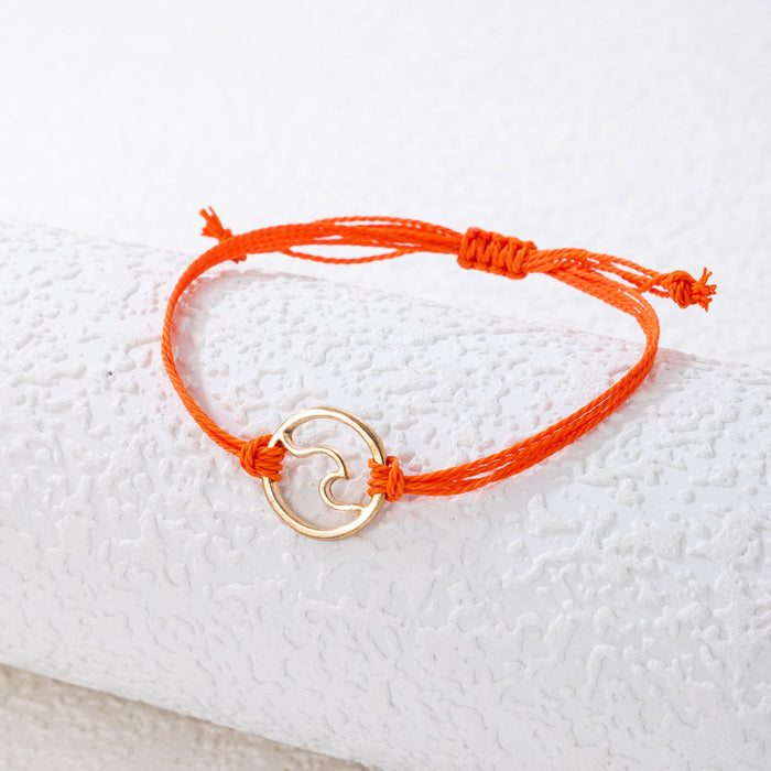 Pulsera ajustable con cordón trenzado étnico y diseño de patrón de ondas