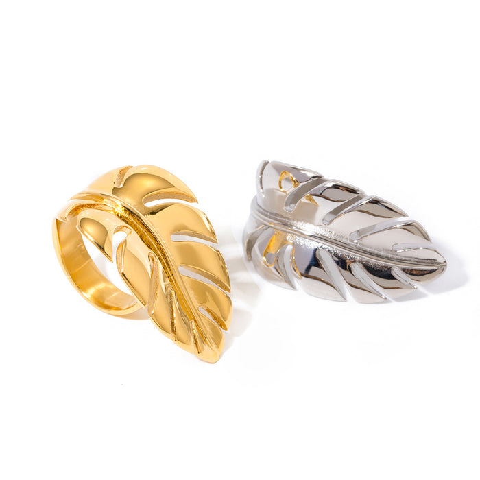 Modern 18K Gold Plated Stainless Steel Ring with Wavy Pattern