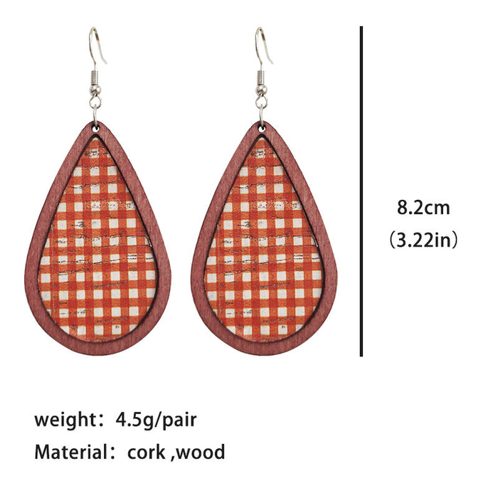 Wooden red and white textured earrings