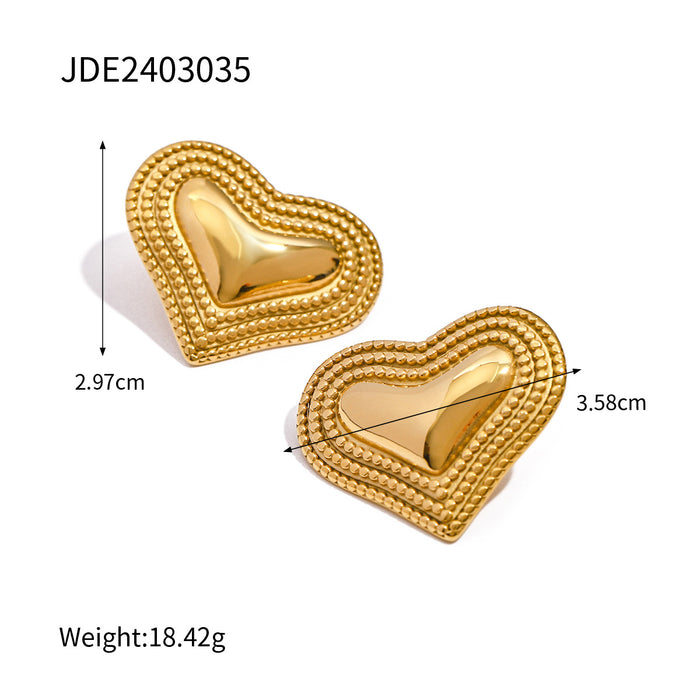 18K Gold Plated Stainless Steel Heart Earrings with Surrounding Beads - Trendy Fashion Jewelry