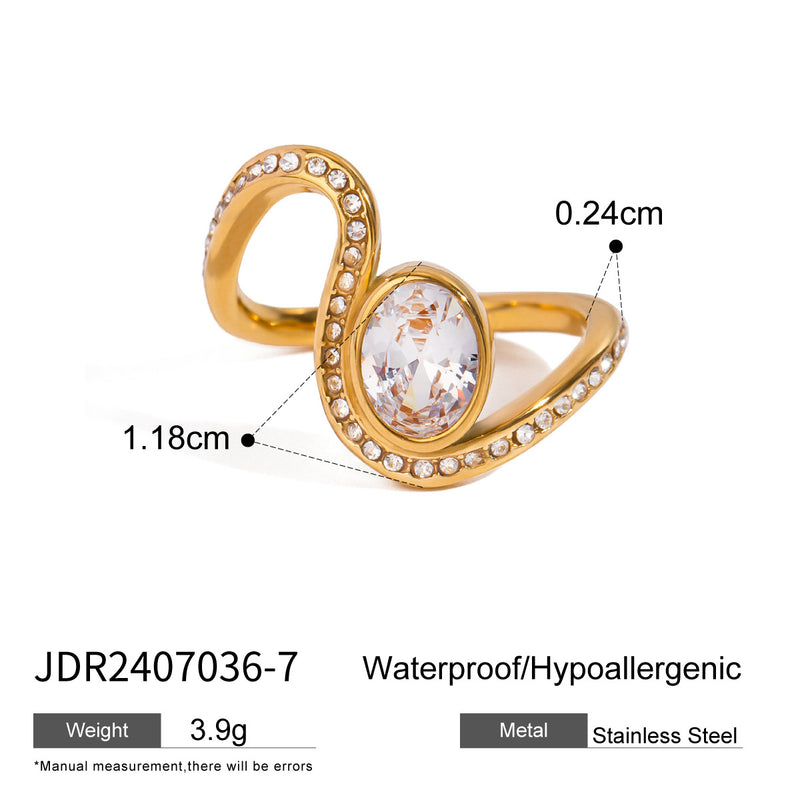 Stainless steel irregular rhinestone ring
