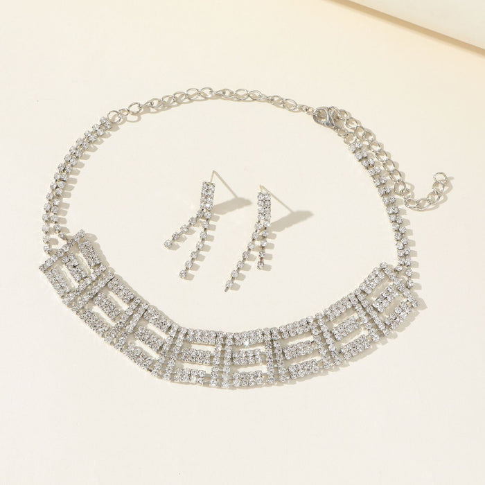 Double-Layer Rhinestone Necklace - Trendy Choker with a Sparkling Earring Set