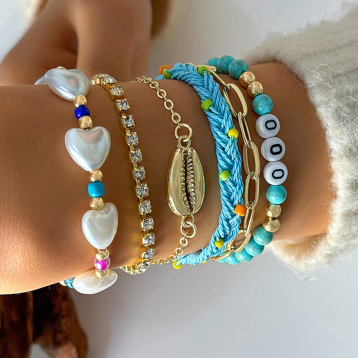 Bohemian Shell and Starfish Bracelet Set – Beach-Inspired Seven-Piece Jewelry