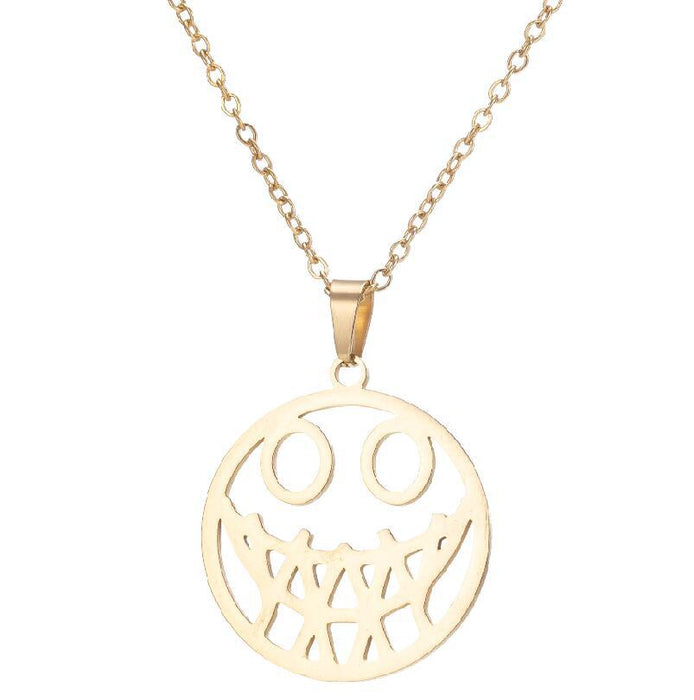 Halloween smiley ghost face necklace, geometric hollow round pendant trendy jewelry cross-border wholesale