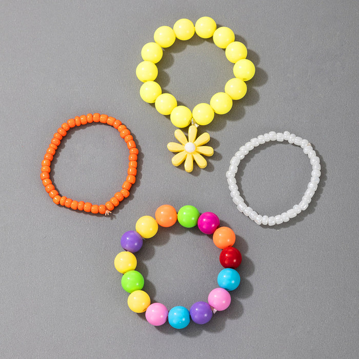 Daisy Beaded Multi-Layer Bracelet Set for Kids in Candy Colors