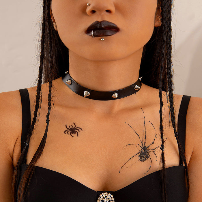 Gothic Punk Velvet Chain Necklace with Metal Choker