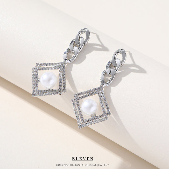 Elegant Pearl Rhinestone Earrings - Korean High-End Party Jewelry for Women