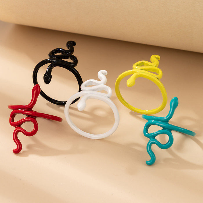 Colorful snake-shaped irregular animal ring 5-piece set