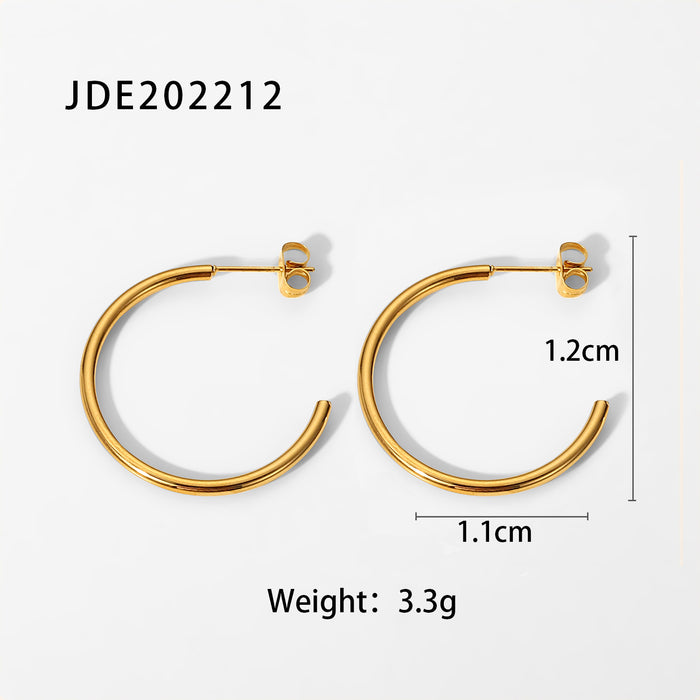 New Fashion Simple 18K Gold Stainless Steel Earrings - C-Shaped Titanium Steel Studs