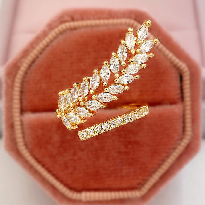 Wheat ear shaped full diamond ring fashionable and creative women's ring