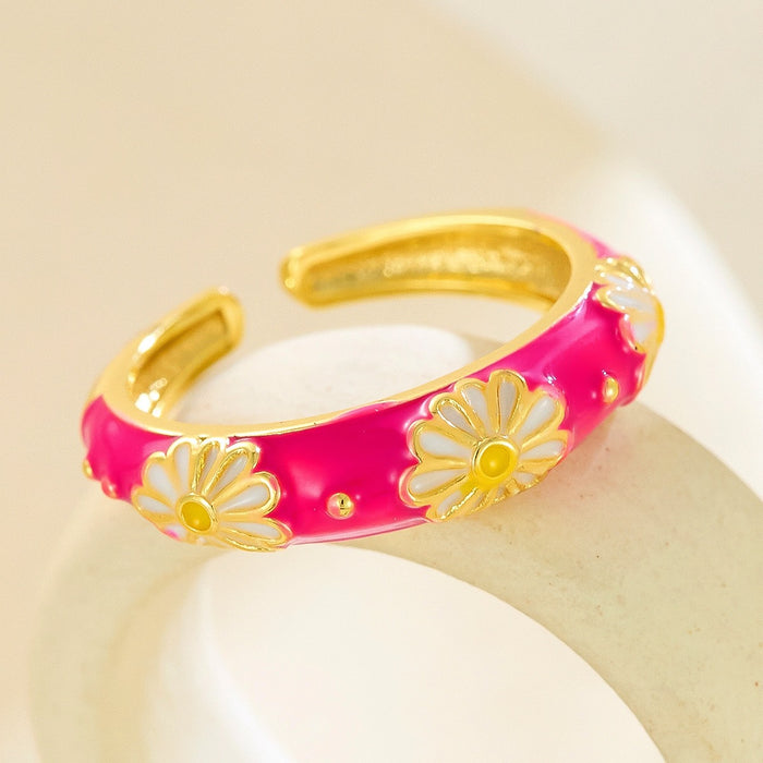 Wholesale copper micro-painted colored flower circle rings
