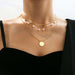 Gold alloy small sturdy strip multi-layer layered necklace