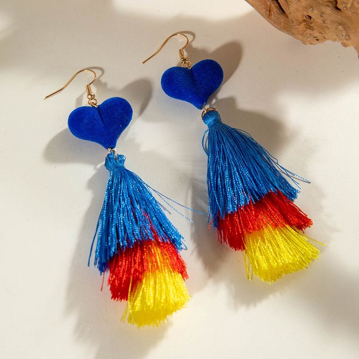 Bohemian color matching tassel earrings peach heart holiday style earrings