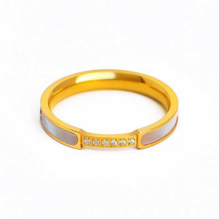 Wholesale titanium steel rose gold white mother-of-pearl micro-set shell rings