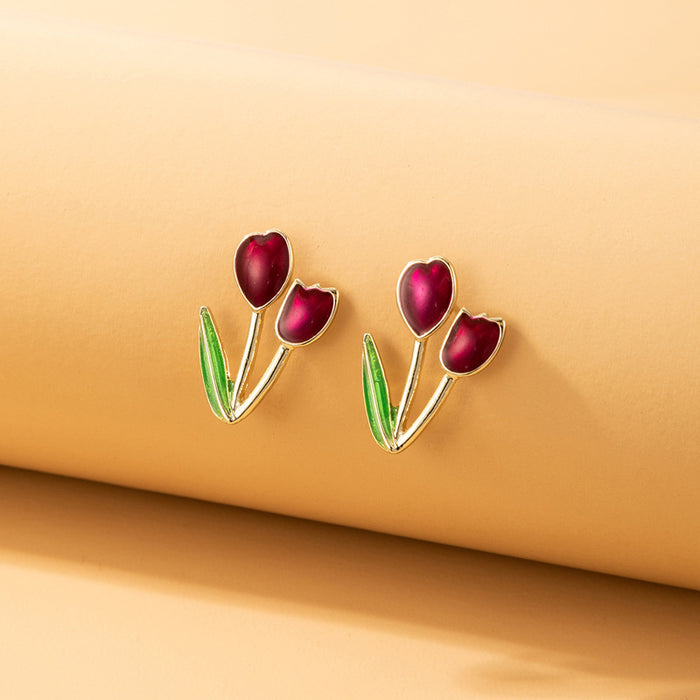 Colorful oil-drop tulip earrings irregular flower earrings