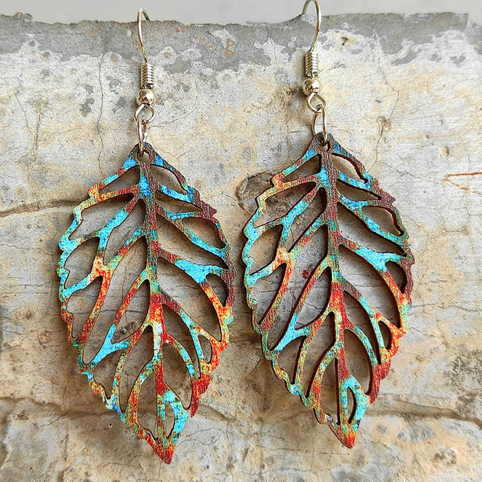 Hollow Leaf Wooden Earrings