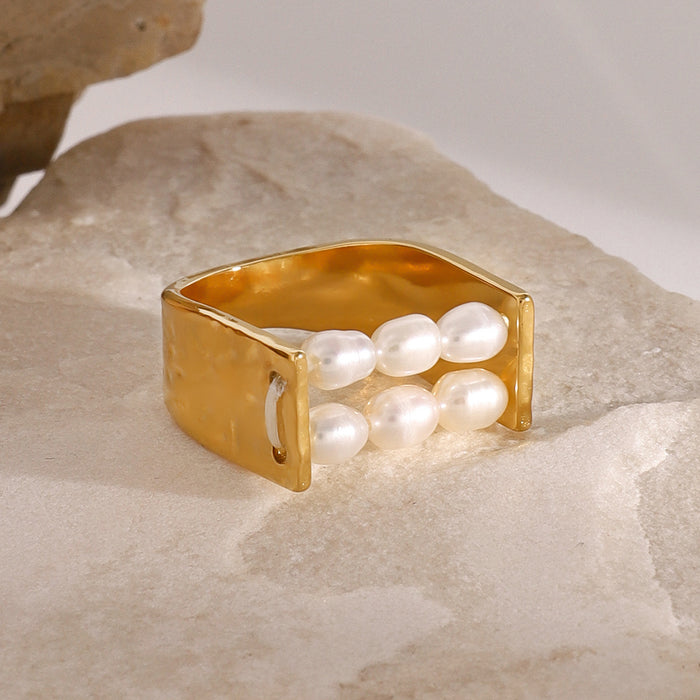 18k gold stainless steel pearl ring