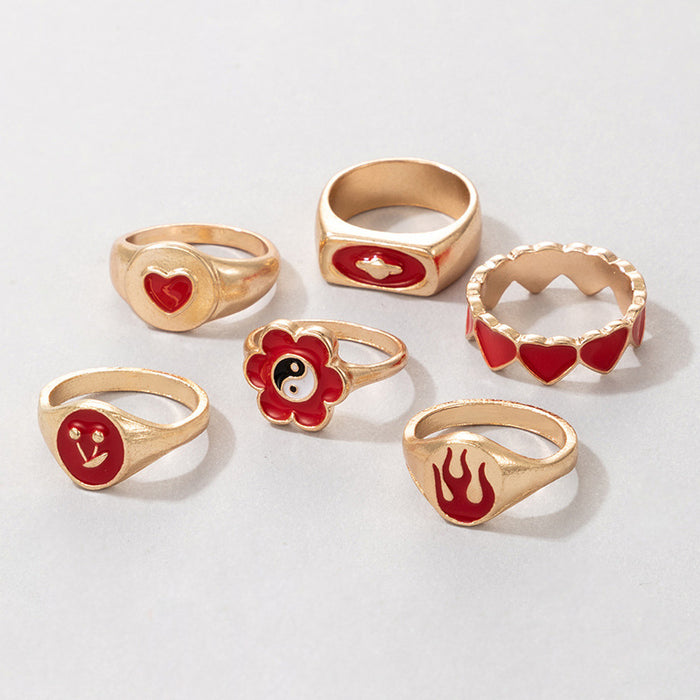 Oil drip ring, ins style Tai Chi flower love flame six-piece set