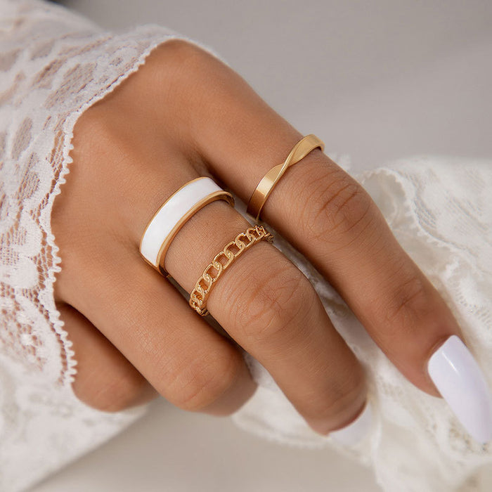 Plain circle oil painting three-piece ring set cold style