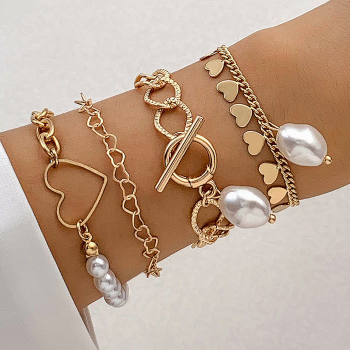 Metal Multi-Layer Bracelet Set - Heart and Butterfly Jewelry