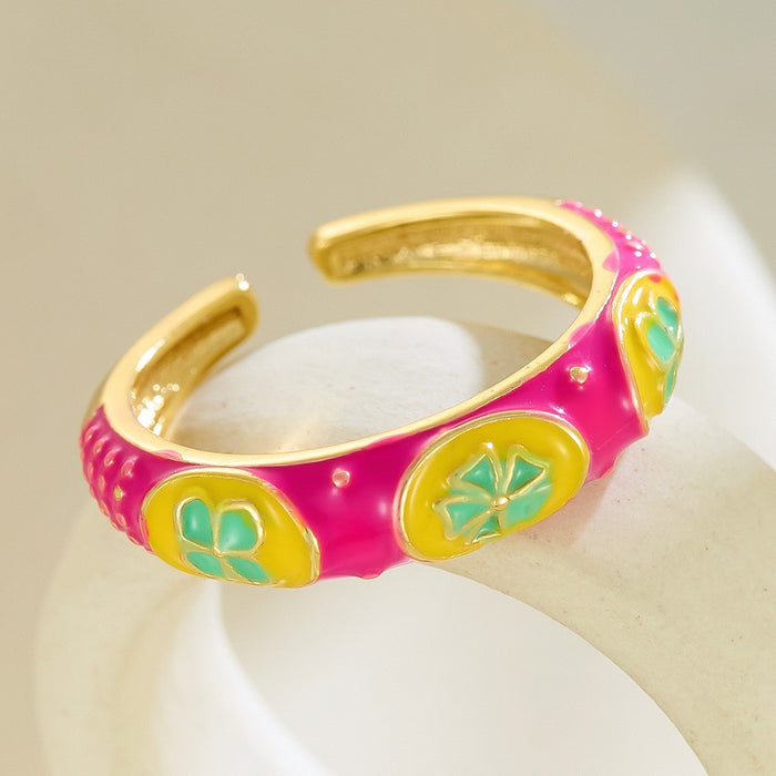Wholesale dripping four-leaf clover open rings