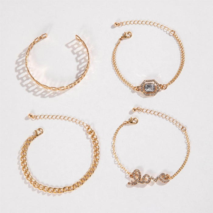 Conjunto de pulseras de diamantes de imitación con letras de amor de lujo nuevo de estilo europeo: joyería de cadena geométrica