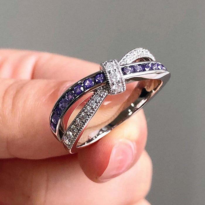 Anillo de lazo morado de moda europea y americana