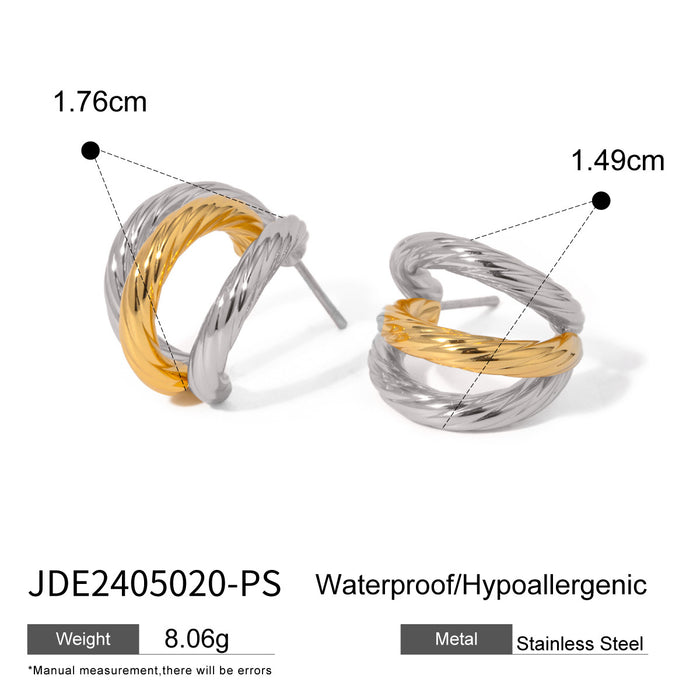 Pendientes de acero inoxidable en oro de 18 quilates: aros minimalistas de acero de titanio de triple capa en forma de C