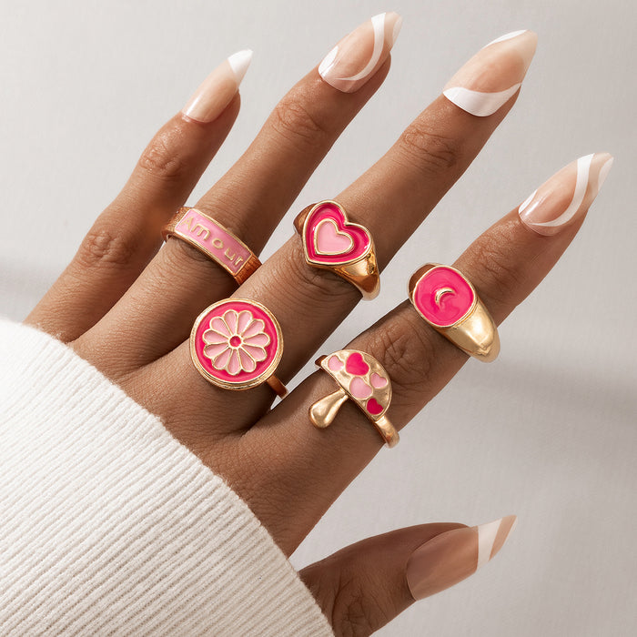 Colorful Mushroom Heart Diamond Ring Set