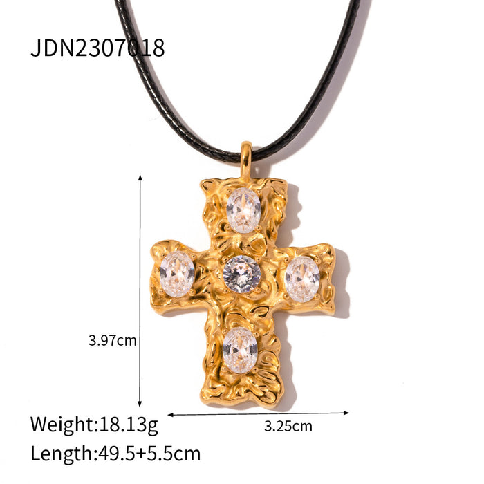 Zircon cross pendant necklace, natural stone clavicle chain titanium steel neck ornament