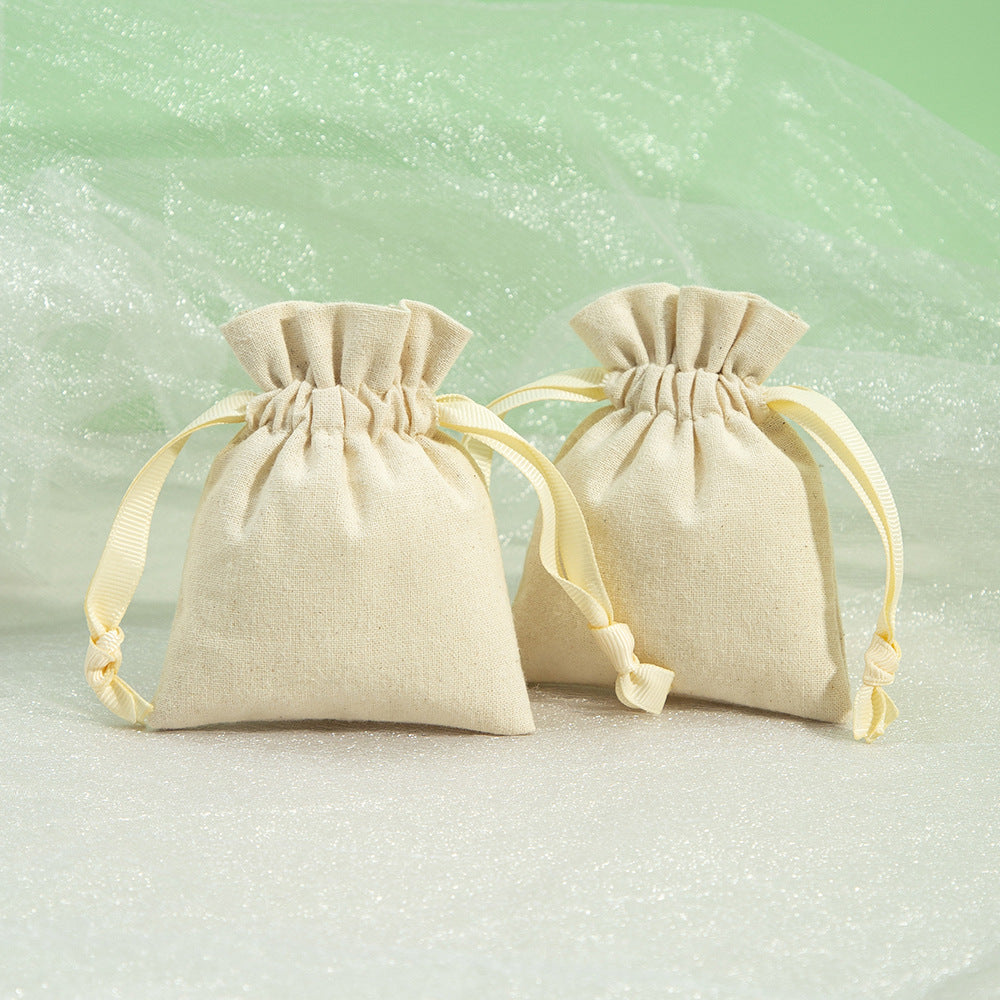 Drawstring cotton linen color wood ear ornaments storage bag - wallojewerly 