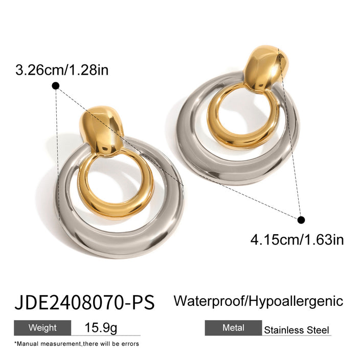 Stainless steel double-layer hollow earrings, simple and antique temperament color matching earrings