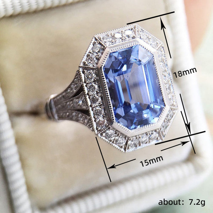 Royal style rich ring hexagonal blue metal ring