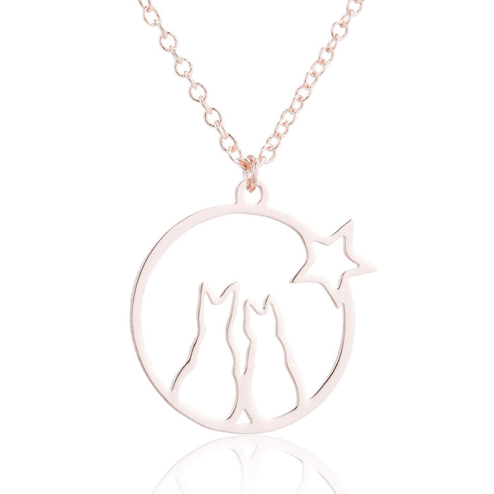 Kitten pet necklace, simple stainless steel animal clavicle chain ins niche design jewelry