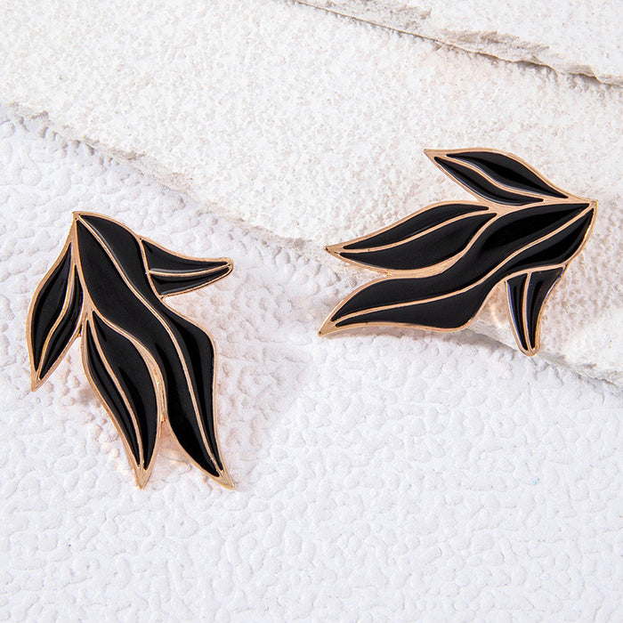 Oil dripping leaf asymmetrical earrings retro design earrings