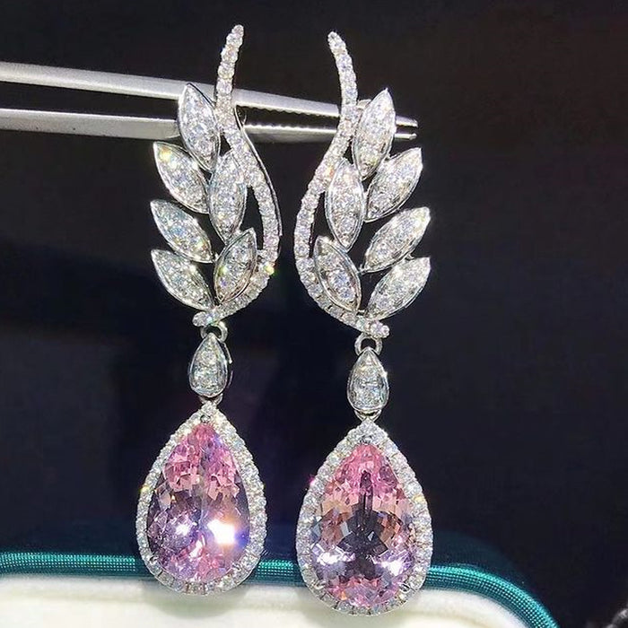 Angel Wing Earrings Pink Diamond Tear Drop Earrings