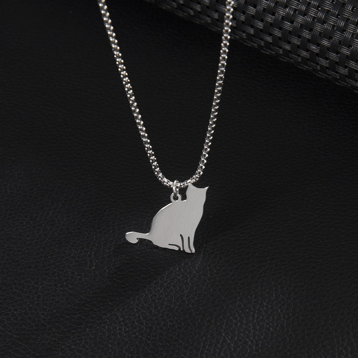 Crouching cat pendant necklace, European and American ins style stainless steel cartoon animal accessories wholesale