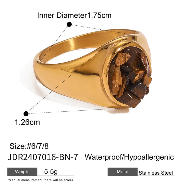 Anillo de Acero Inoxidable con Ojo de Tigre de Piedra Natural