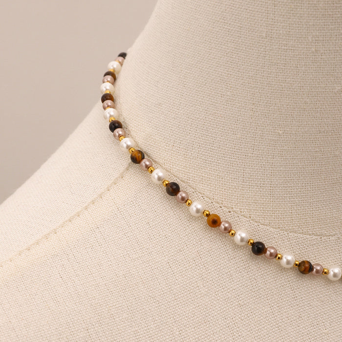 Tiger eye pearl clavicle necklace, Bohemian style high-end design