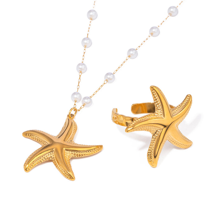 Stainless steel starfish necklace clavicle chain titanium steel ring hand jewelry cross-border