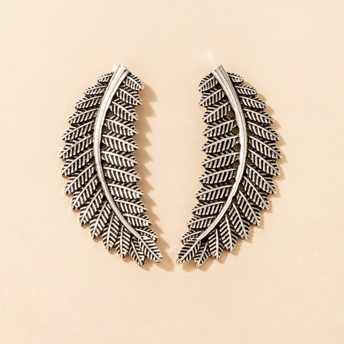 Retro leaf earrings geometric hollow exaggerated earrings