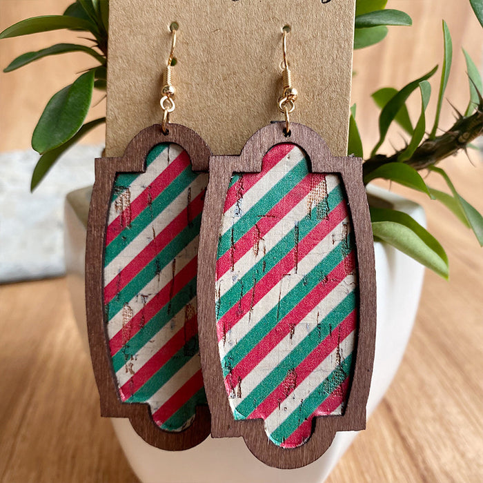 Wooden plaid earrings